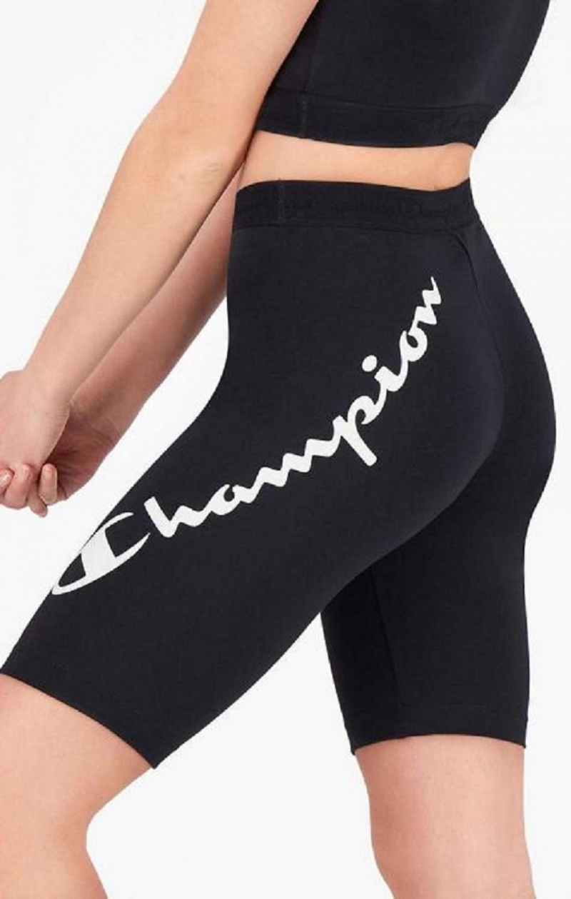 Short Champion Script Logo Print Capri Leggings Negras | 2184-IDLHR