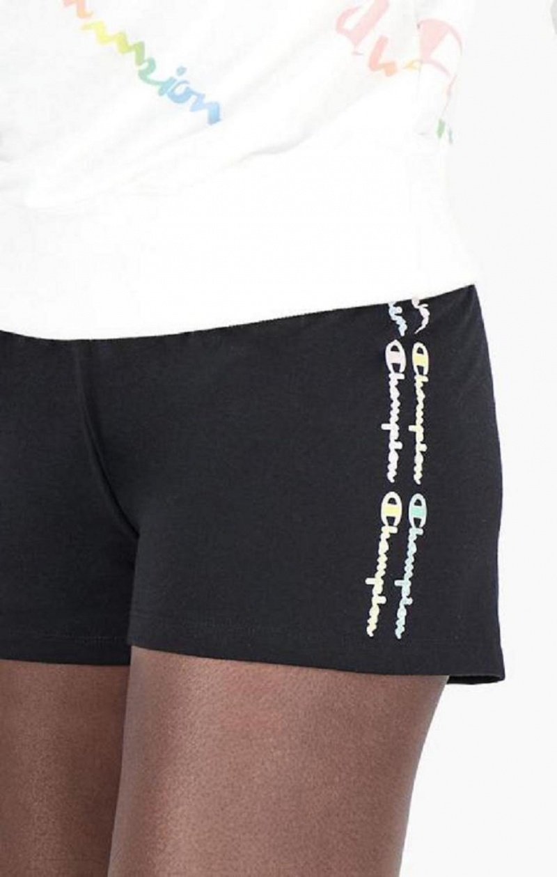 Short Champion Script Logo Print Shorts Negras | 2145-DHLFJ