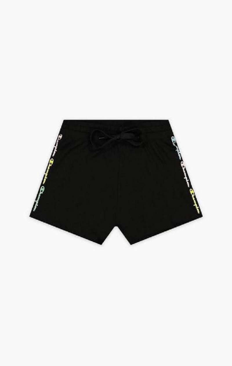 Short Champion Script Logo Print Shorts Negras | 2145-DHLFJ