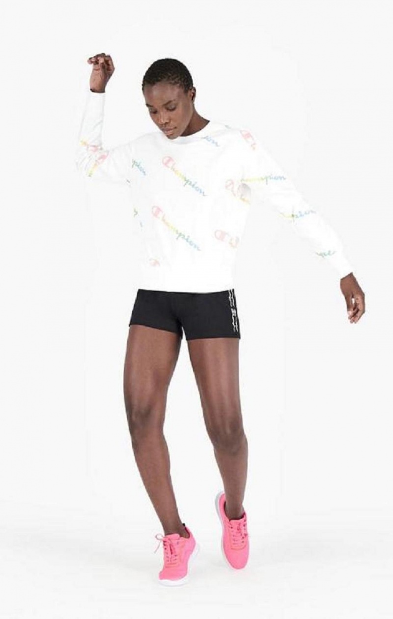 Short Champion Script Logo Print Shorts Negras | 2145-DHLFJ