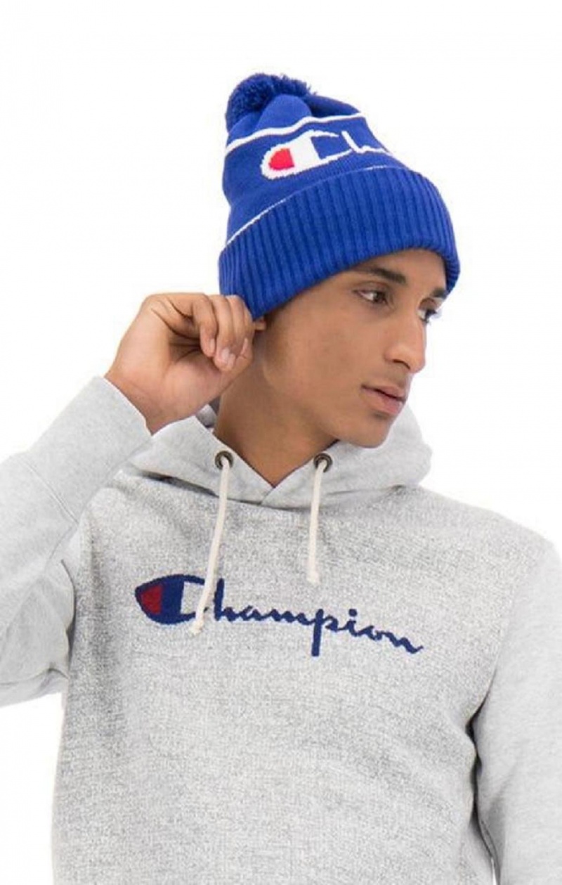 Sombreros Champion Script Logo Stripe Bobble Beanie Hat Azules | 9078-ZLBYG