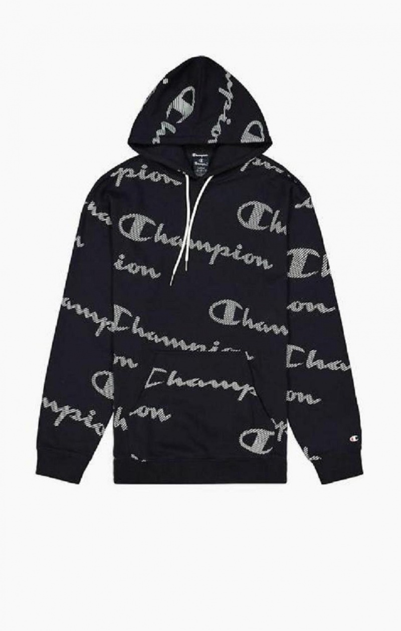 Sudadera con Capucha Champion All-Over A Rayas Effect Script Logo Print Hoodie Azules Oscuro | 8216-VCXWD