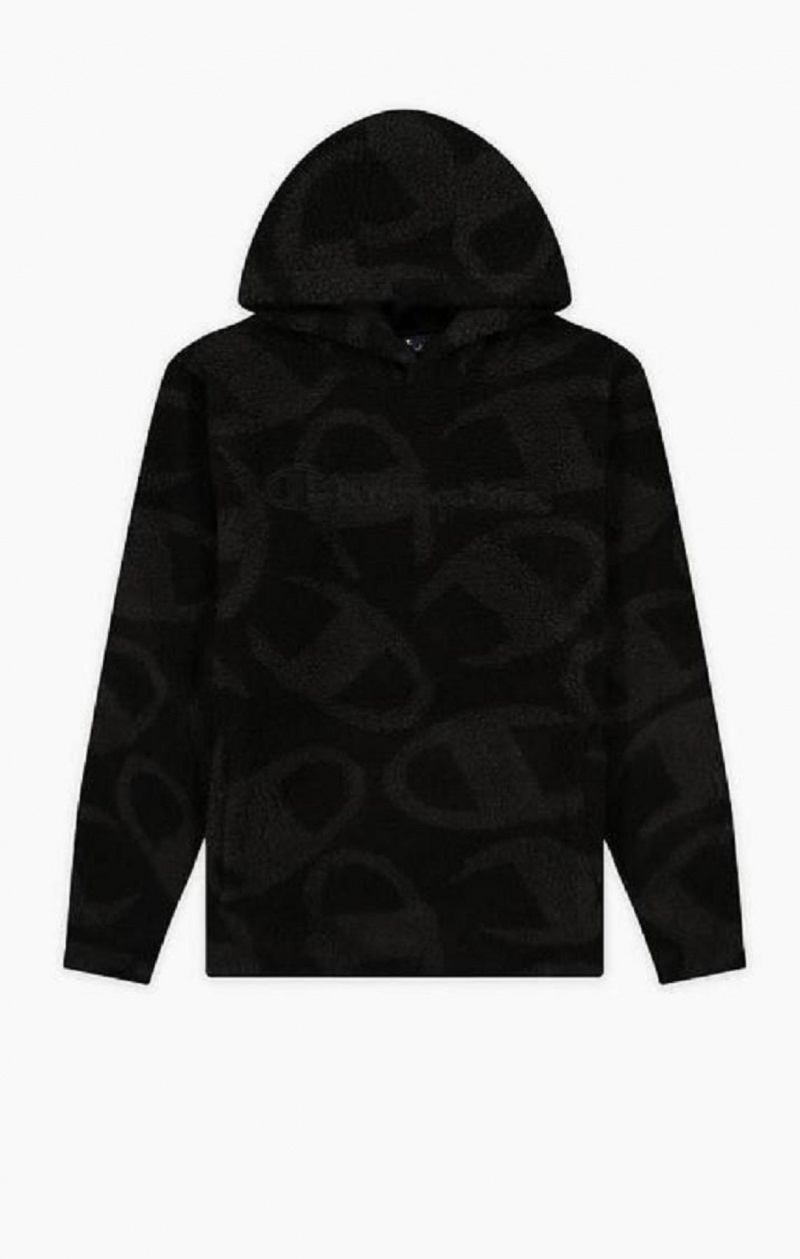 Sudadera con Capucha Champion All-Over Logo Print Teddy Hoodie Negras | 0617-GYFSB