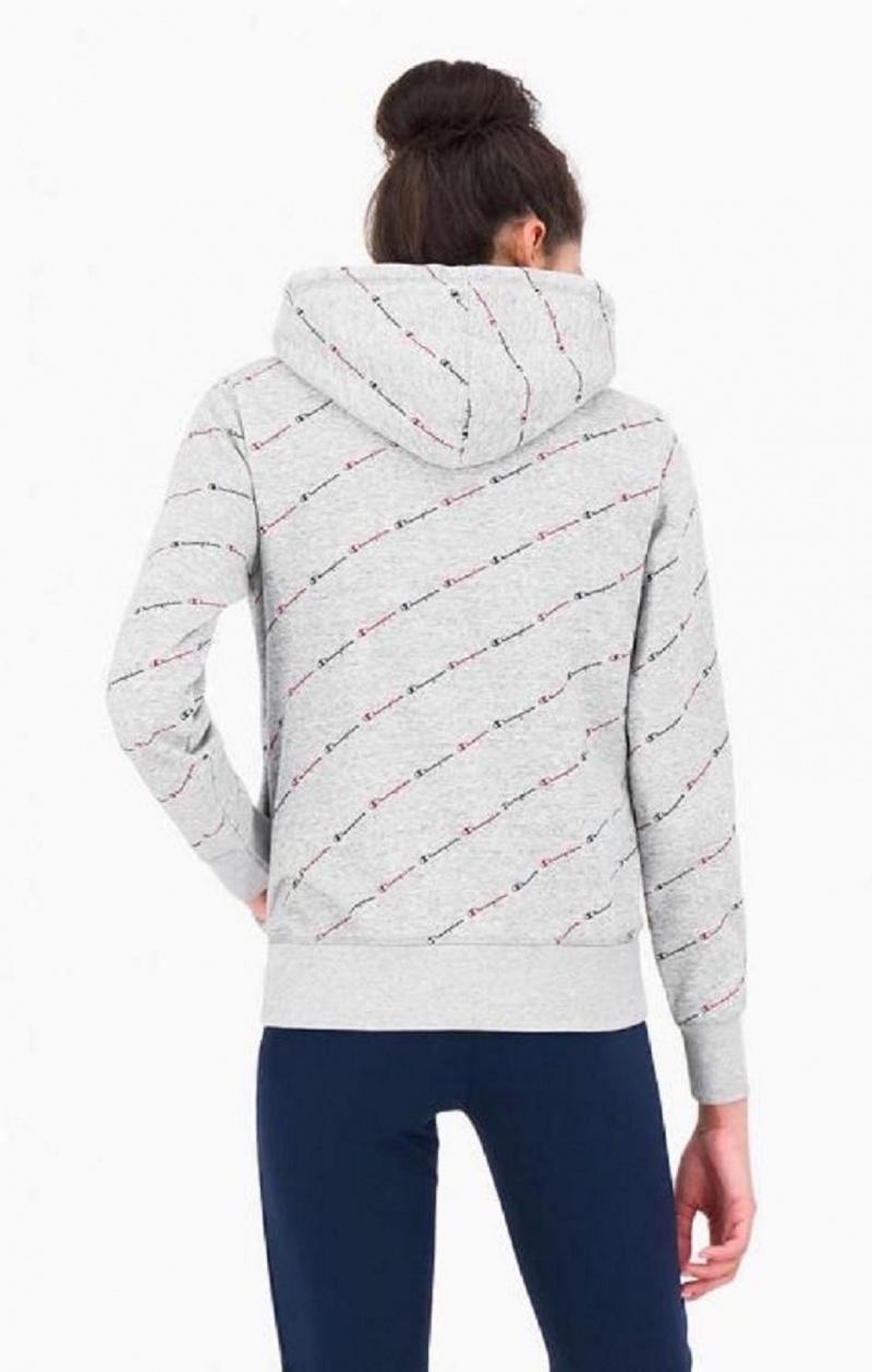 Sudadera con Capucha Champion All-Over Script Logo Hoodie Gris Claro | 5034-JRHYS