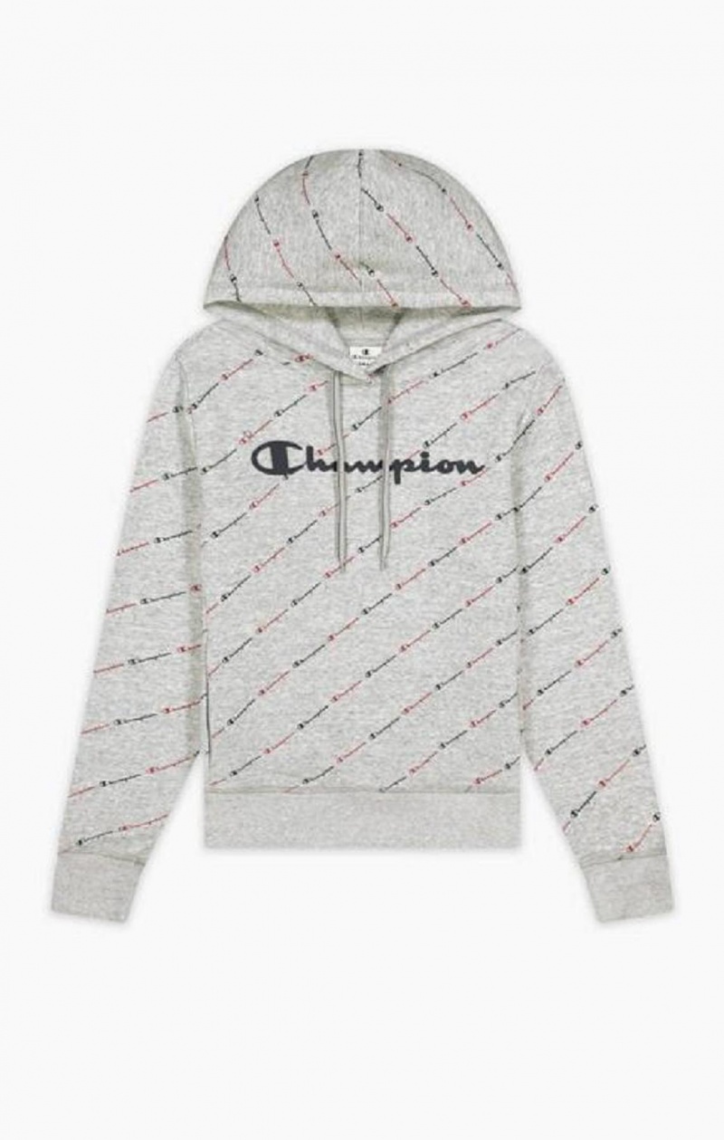 Sudadera con Capucha Champion All-Over Script Logo Hoodie Gris Claro | 5034-JRHYS