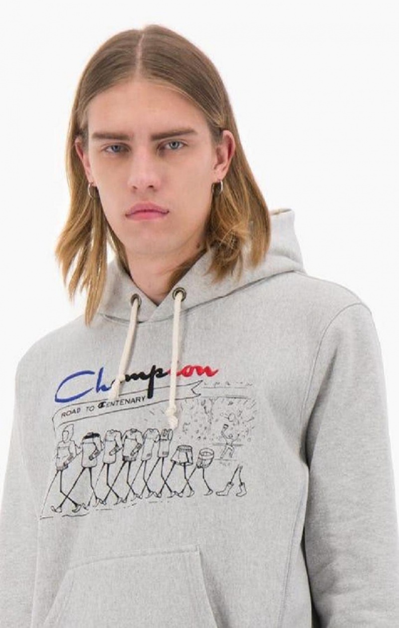 Sudadera con Capucha Champion Archive Centenary Print Reverse Weave Hoodie Gris Claro | 7830-GRKTW