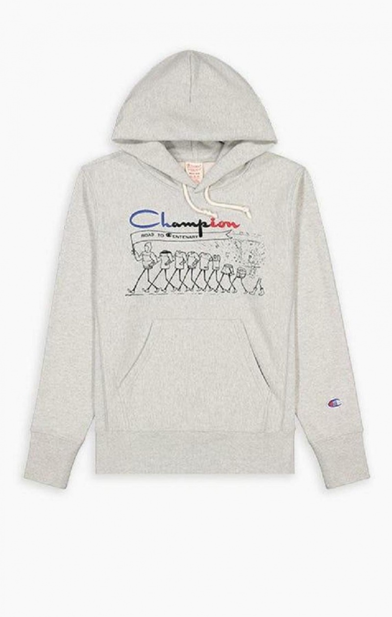 Sudadera con Capucha Champion Archive Centenary Print Reverse Weave Hoodie Gris Claro | 7830-GRKTW