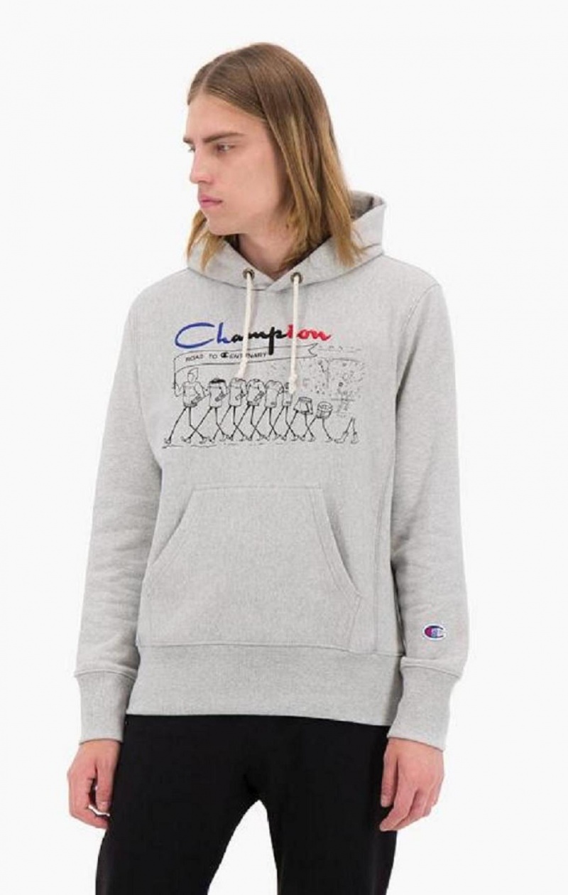 Sudadera con Capucha Champion Archive Centenary Print Reverse Weave Hoodie Gris Claro | 7830-GRKTW