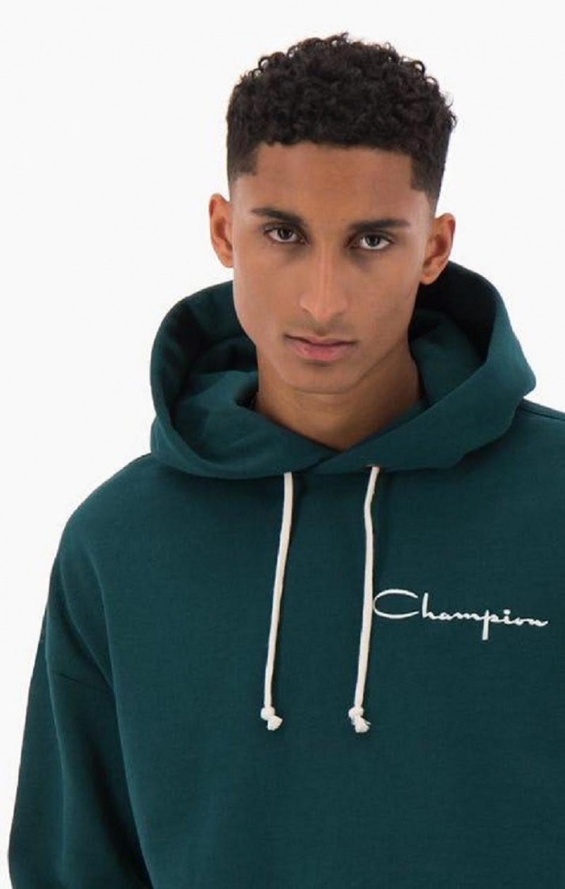 Sudadera con Capucha Champion Archive Script Logo Algodon Jersey Hoodie Turquesa Azules | 0328-KFPAW