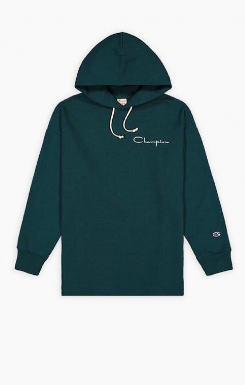 Sudadera con Capucha Champion Archive Script Logo Algodon Jersey Hoodie Turquesa Azules | 0328-KFPAW