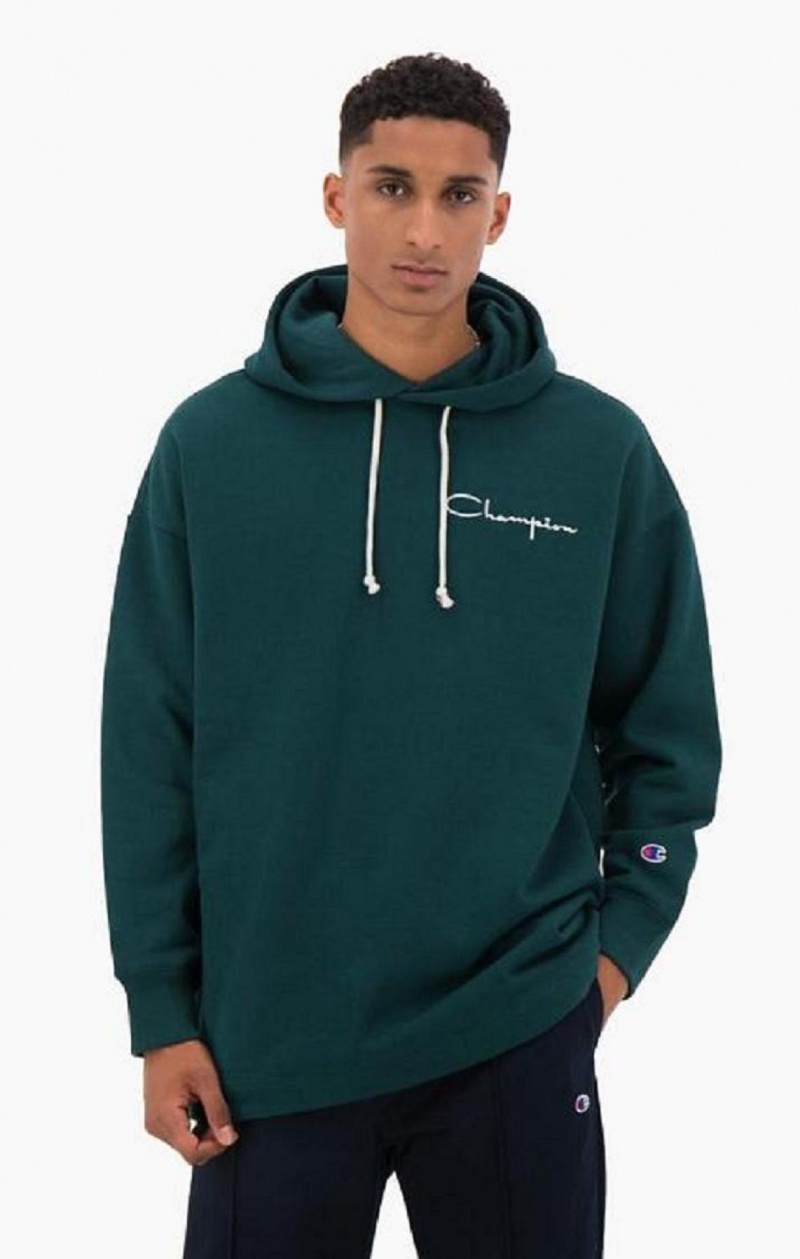 Sudadera con Capucha Champion Archive Script Logo Algodon Jersey Hoodie Turquesa Azules | 0328-KFPAW