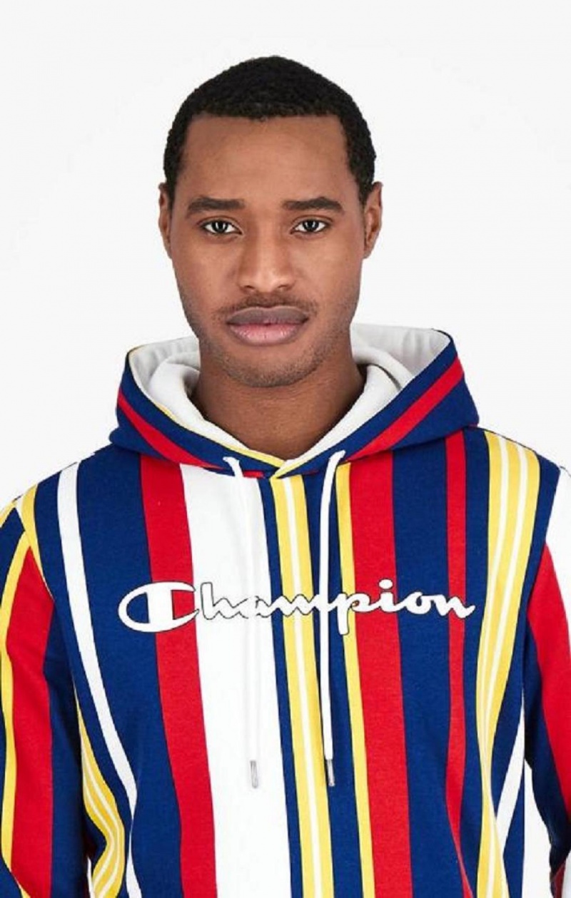 Sudadera con Capucha Champion Candy Stripe Script Logo Hoodie Blancas Rojas Azules | 9754-XJFGV