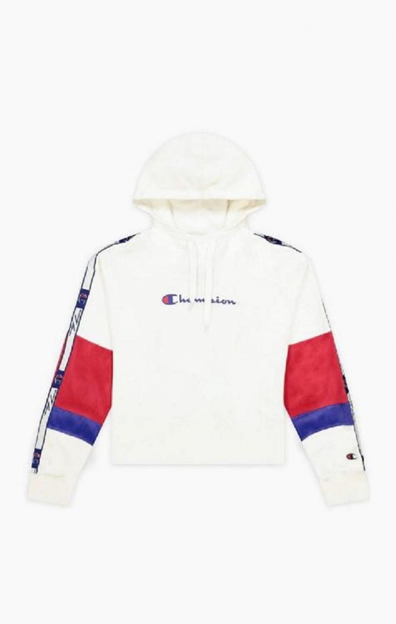 Sudadera con Capucha Champion Colour Block Jacquard Logo Tape Fleece Hoodie Blancas | 6139-XHTDJ