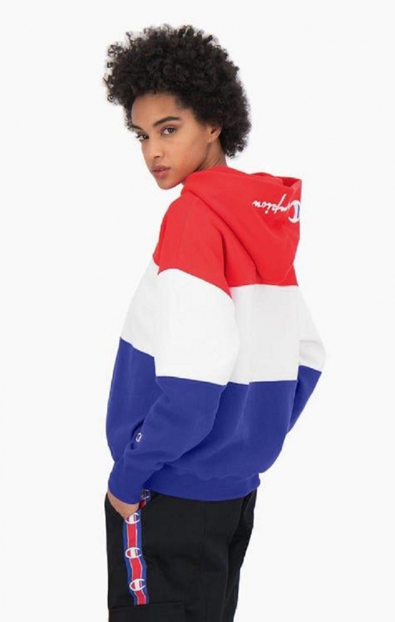 Sudadera con Capucha Champion Colour Block Reverse Weave Logo Hoodie Rojas | 3470-GHQBP