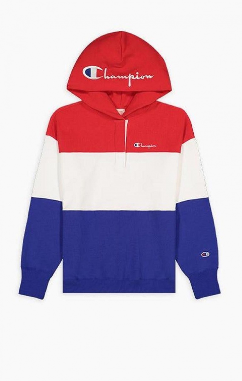 Sudadera con Capucha Champion Colour Block Reverse Weave Logo Hoodie Rojas | 3470-GHQBP