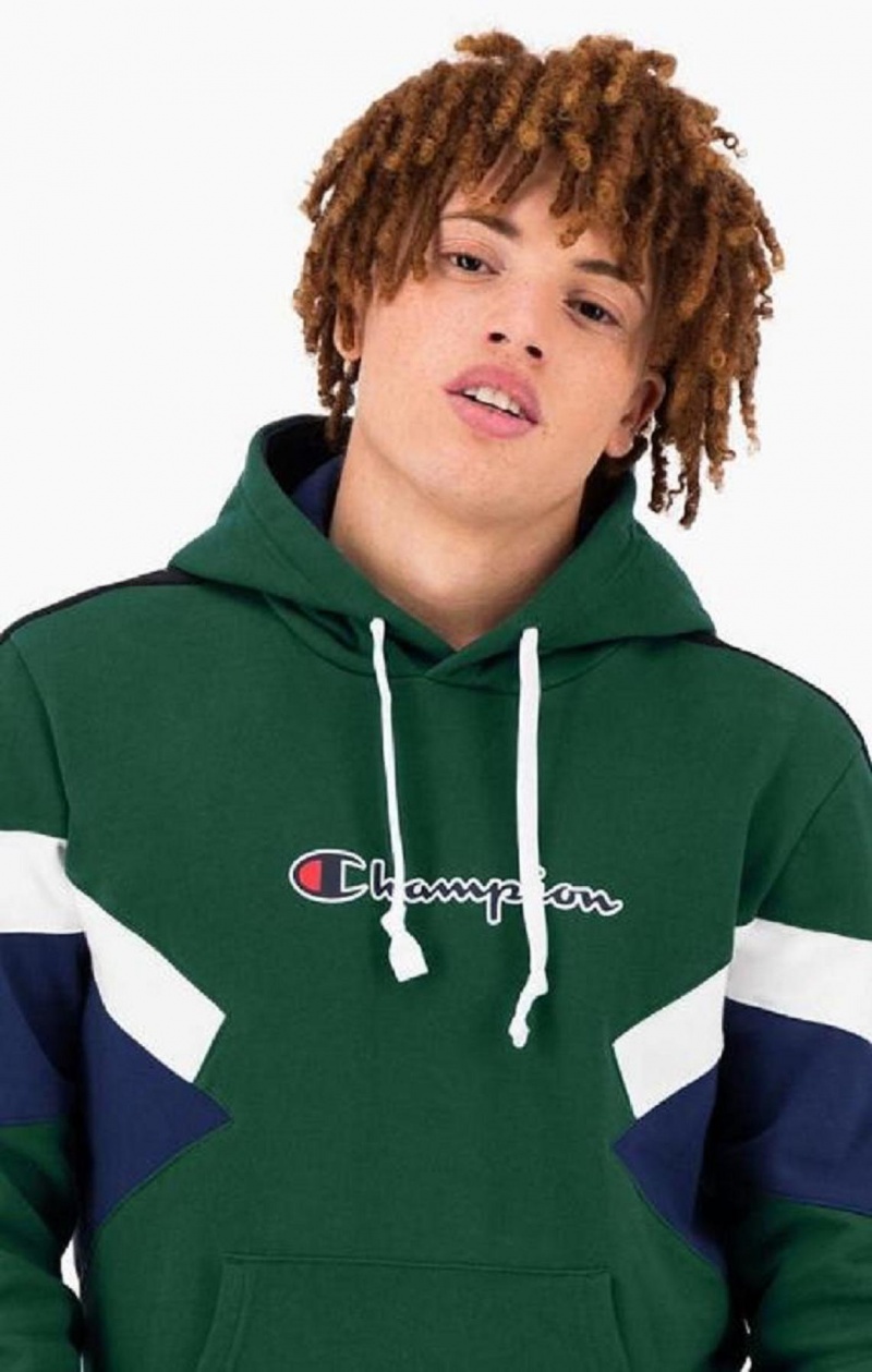 Sudadera con Capucha Champion Colour Block Insert Fleece Hoodie Verde Claro | 5281-HWDUO