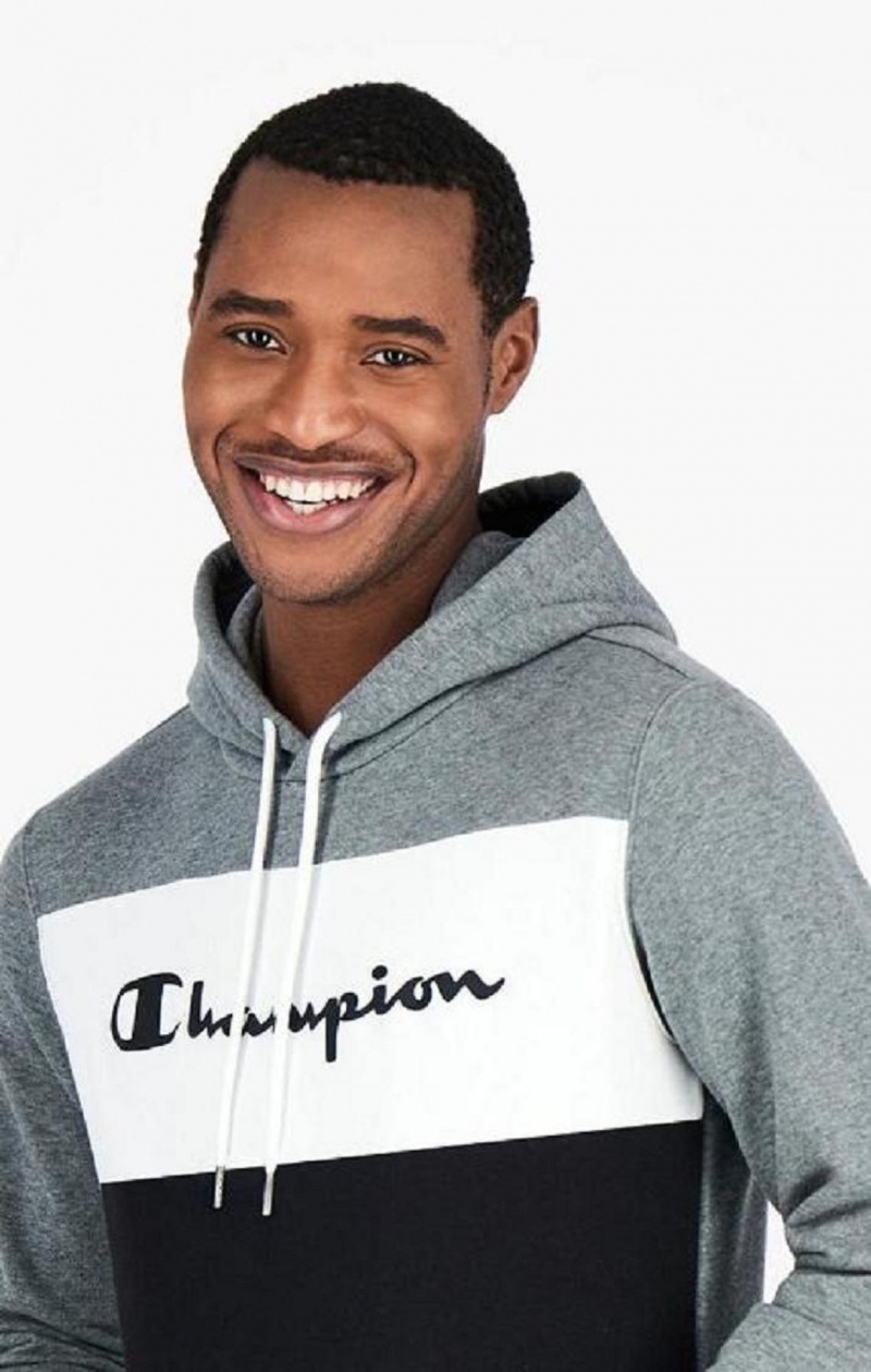 Sudadera con Capucha Champion Colour Block Script Logo Hoodie Gris Oscuro | 8206-BWHNL