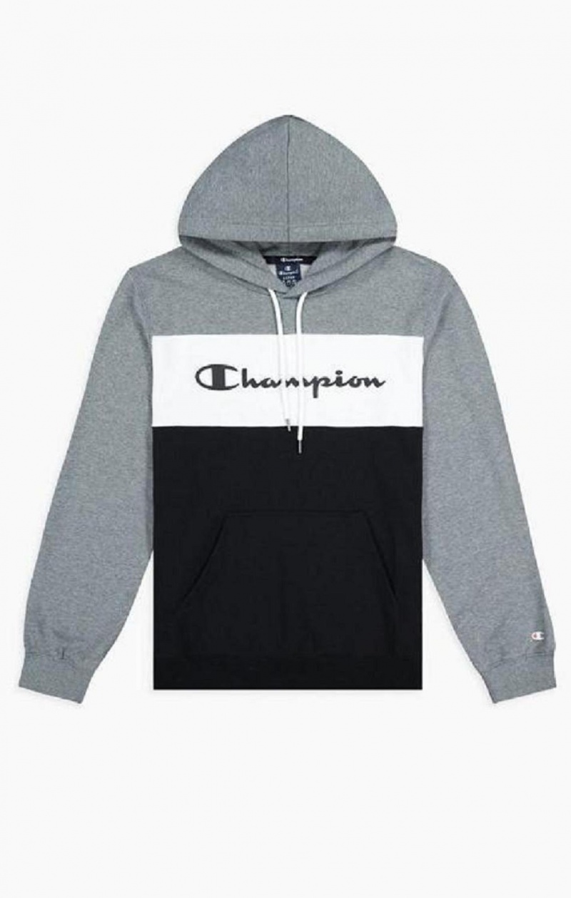 Sudadera con Capucha Champion Colour Block Script Logo Hoodie Gris Oscuro | 8206-BWHNL