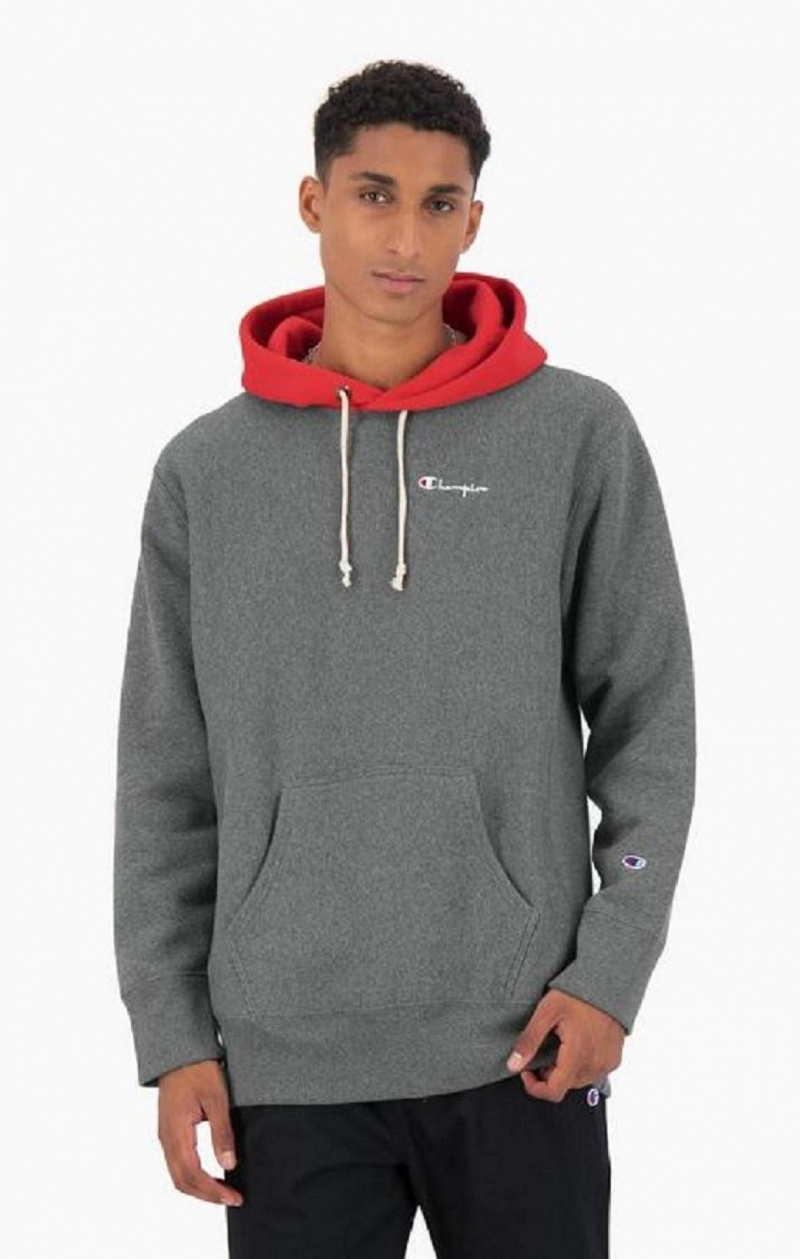 Sudadera con Capucha Champion Contrast Hood Reverse Weave Hoodie Gris Oscuro | 2096-MEYQP