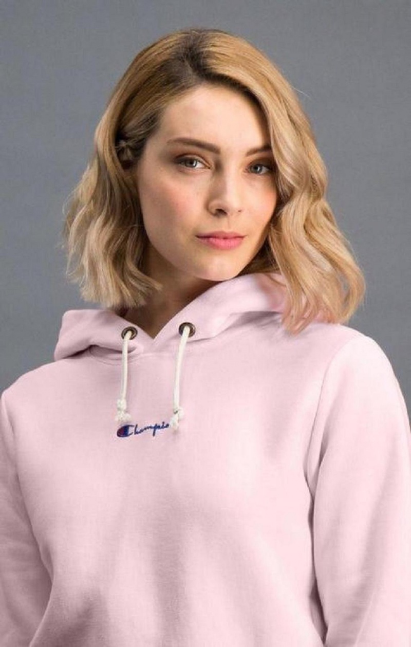 Sudadera con Capucha Champion Cropped Reverse Weave Script Logo Hoodie Rosas | 7084-HDSAV