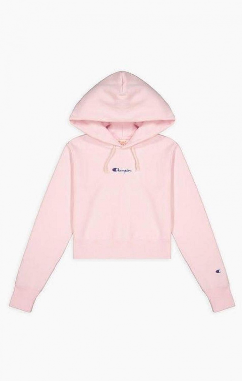 Sudadera con Capucha Champion Cropped Reverse Weave Script Logo Hoodie Rosas | 7084-HDSAV