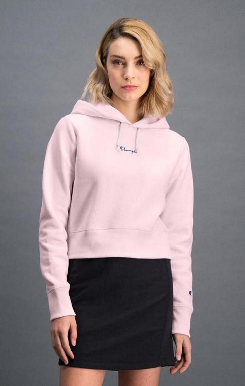 Sudadera con Capucha Champion Cropped Reverse Weave Script Logo Hoodie Rosas | 7084-HDSAV