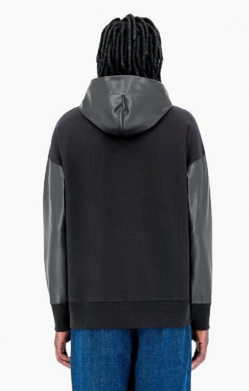 Sudadera con Capucha Champion Faux Cuero Panel Reverse Weave Hoodie Negras | 7516-AZHVD