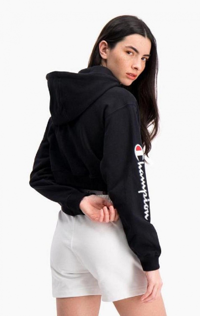 Sudadera con Capucha Champion Half Zip-Up Script Logo Arm Hoodie Negras | 9203-AIYFD