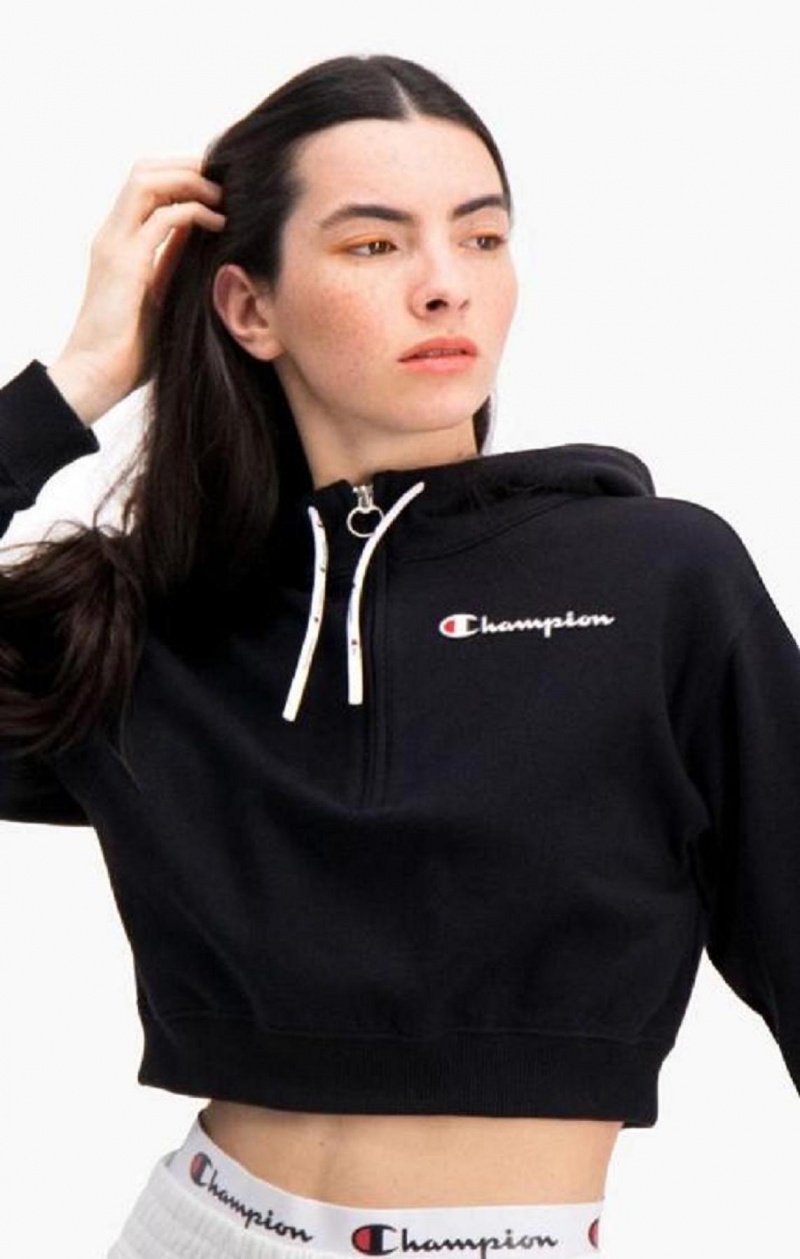 Sudadera con Capucha Champion Half Zip-Up Script Logo Arm Hoodie Negras | 9203-AIYFD