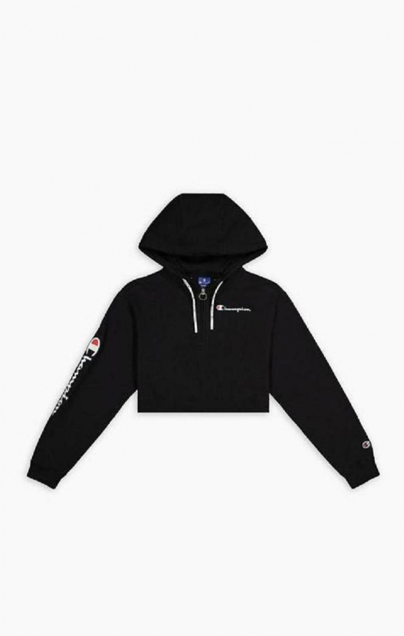 Sudadera con Capucha Champion Half Zip-Up Script Logo Arm Hoodie Negras | 9203-AIYFD