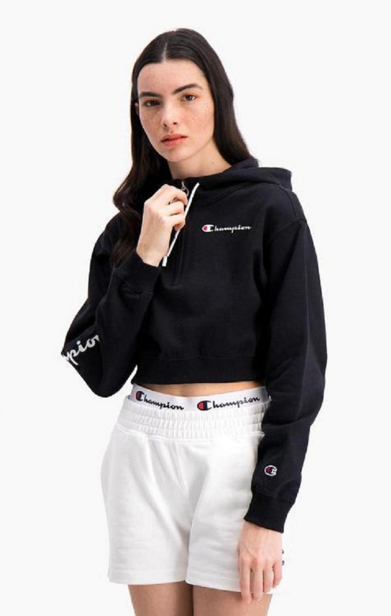 Sudadera con Capucha Champion Half Zip-Up Script Logo Arm Hoodie Negras | 9203-AIYFD