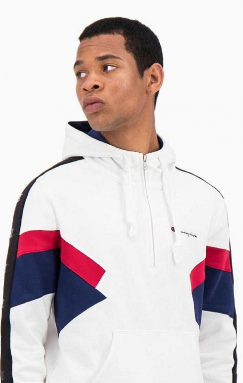 Sudadera con Capucha Champion Half Zip-Up Colour Block Hoodie Blancas | 3140-EAPFO