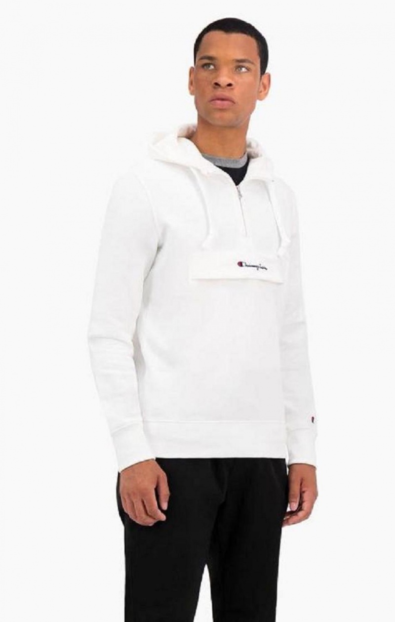 Sudadera con Capucha Champion Half Zip-Up Flap Pocket Fleece Hoodie Blancas | 2615-NMXLR