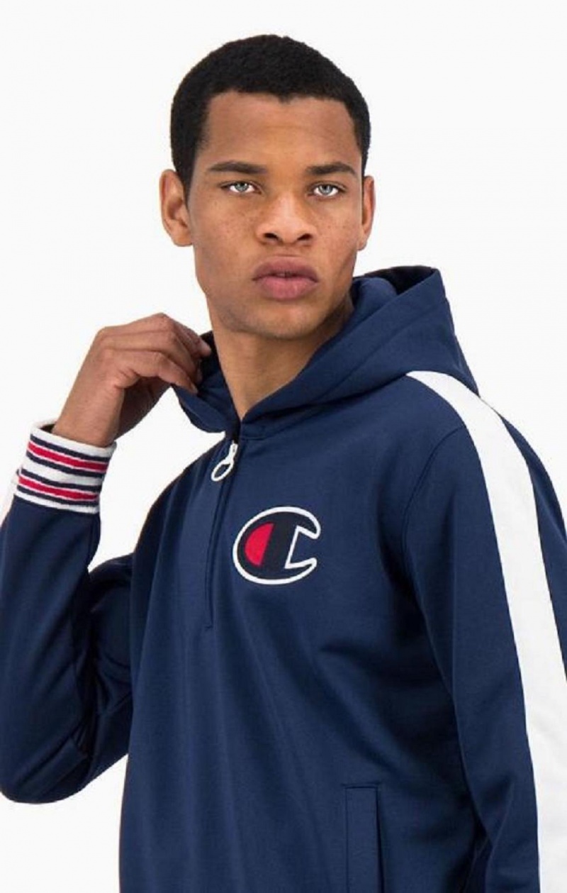 Sudadera con Capucha Champion Half Zip-Up Stripe Sleeve Basketball Sweatshirt Azules | 6291-EDRXJ