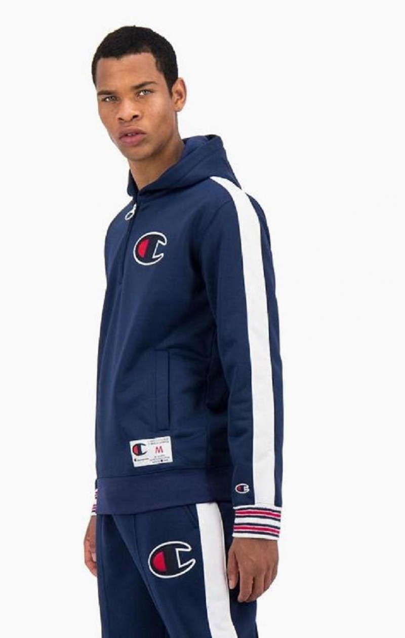 Sudadera con Capucha Champion Half Zip-Up Stripe Sleeve Basketball Sweatshirt Azules | 6291-EDRXJ