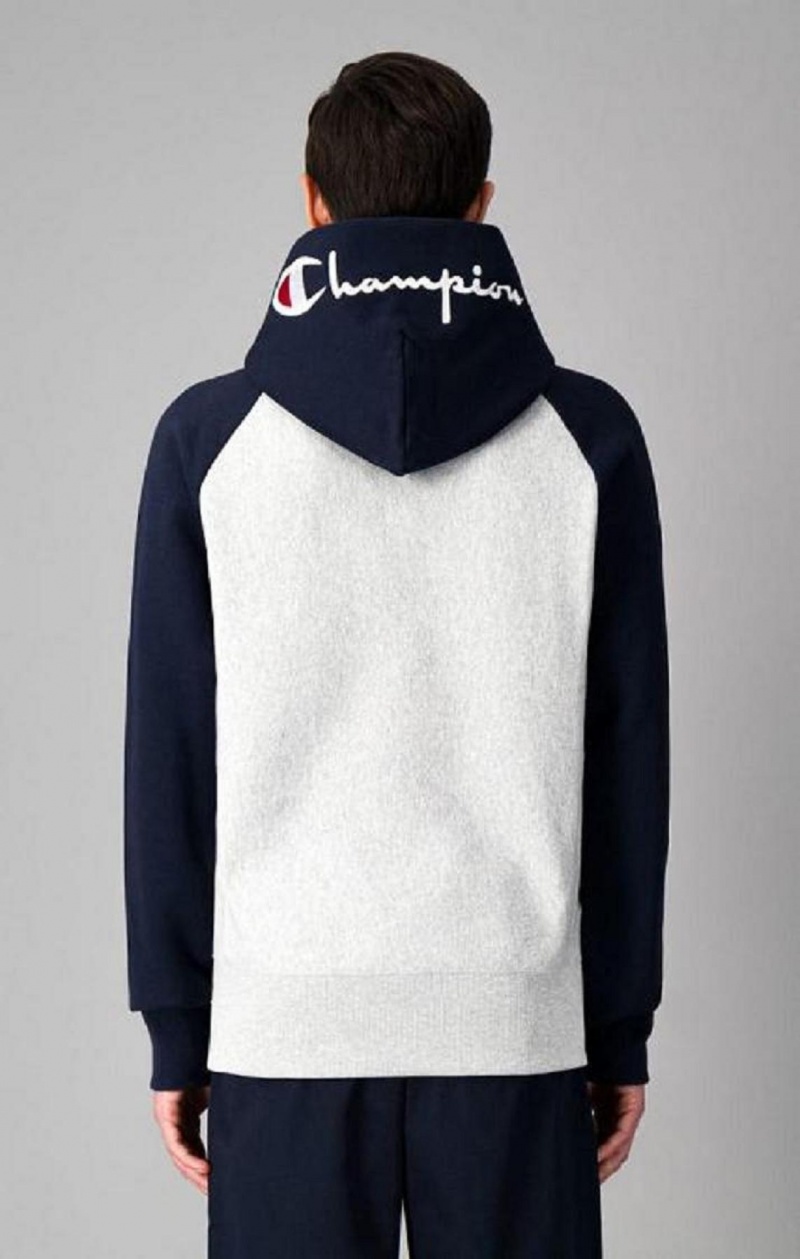 Sudadera con Capucha Champion Logo Hood Colour Block Reverse Weave Hoodie Gris Claro | 2795-UYQWF