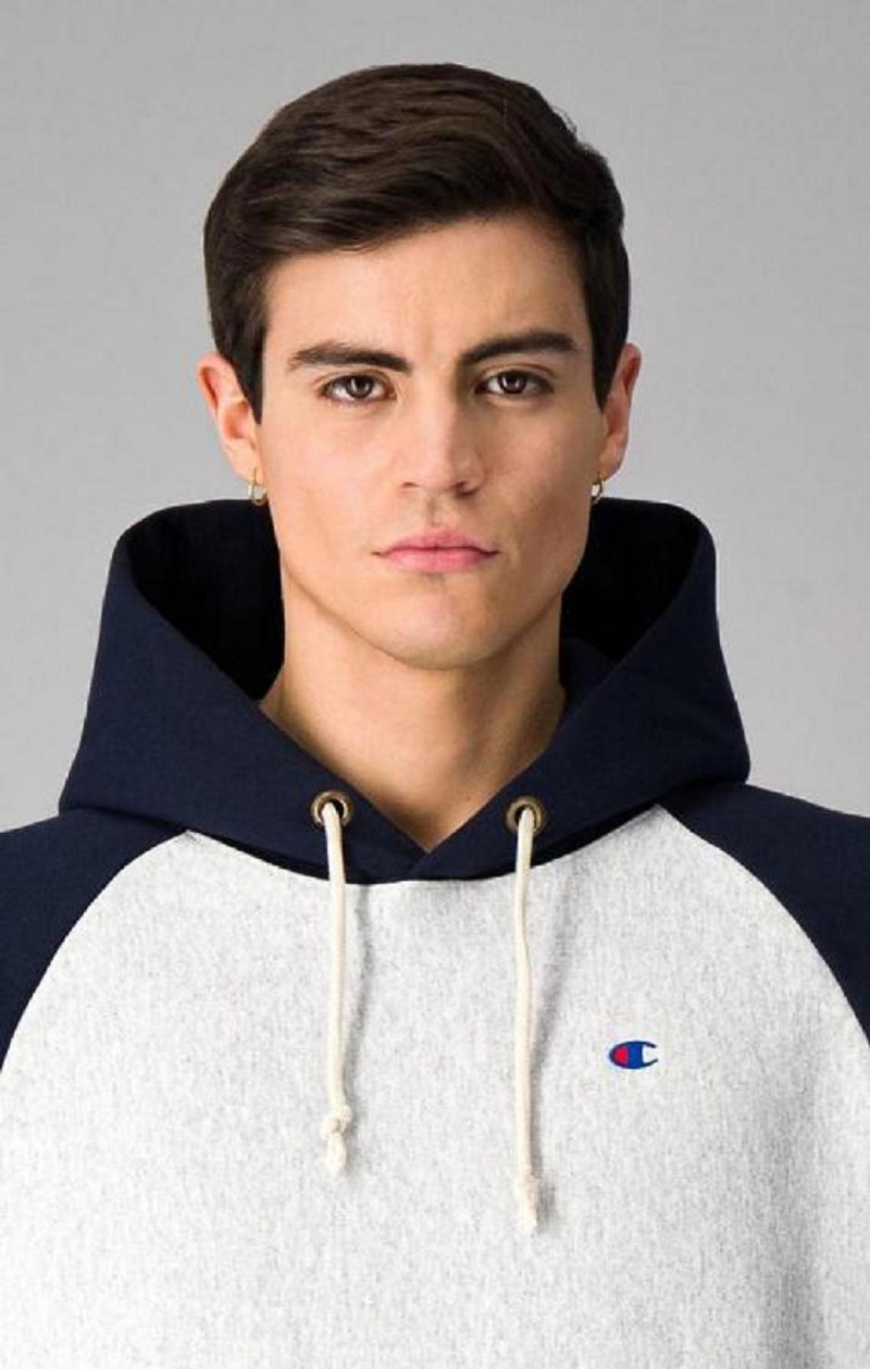 Sudadera con Capucha Champion Logo Hood Colour Block Reverse Weave Hoodie Gris Claro | 2795-UYQWF