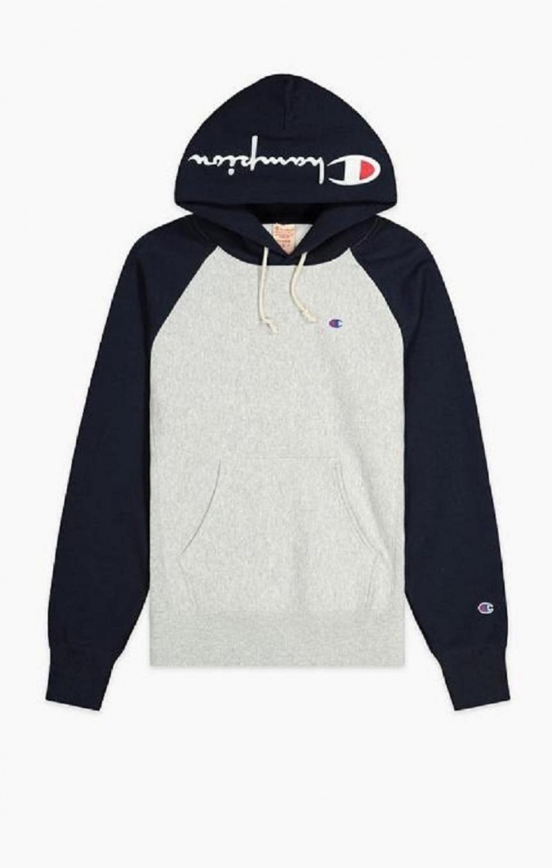 Sudadera con Capucha Champion Logo Hood Colour Block Reverse Weave Hoodie Gris Claro | 2795-UYQWF