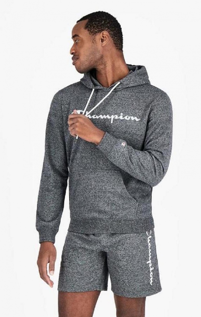 Sudadera con Capucha Champion Mesh Effect Script Logo Hoodie Gris Oscuro | 9472-DRAFU