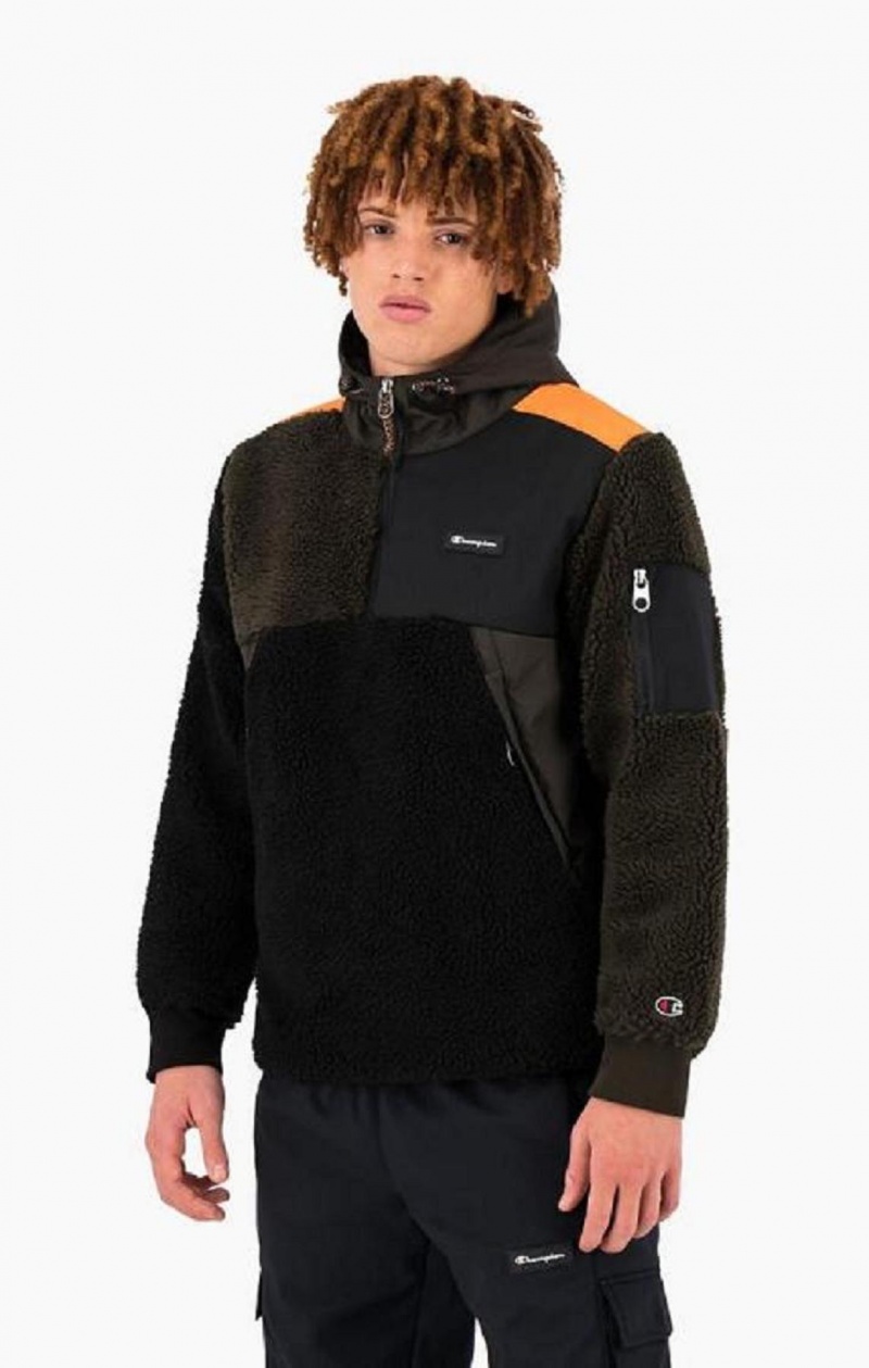 Sudadera con Capucha Champion Patchwork Half Zip-Up Teddy Hoodie Negras | 9037-VTNHM