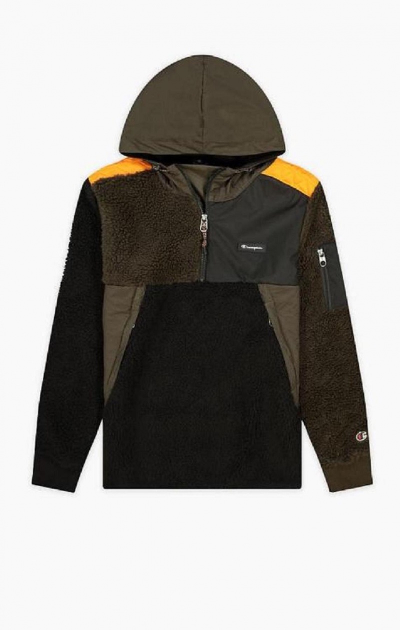 Sudadera con Capucha Champion Patchwork Half Zip-Up Teddy Hoodie Negras | 9037-VTNHM