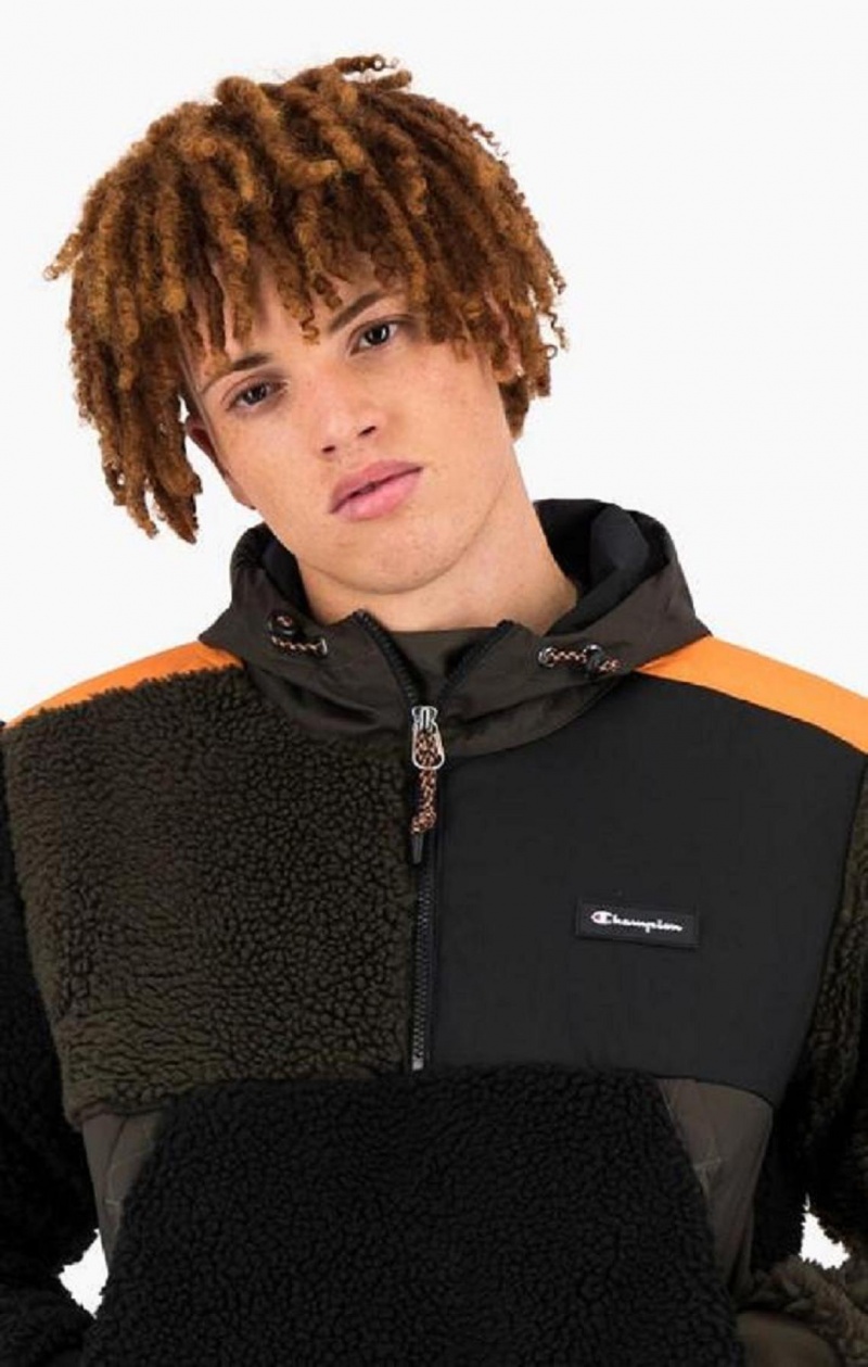 Sudadera con Capucha Champion Patchwork Half Zip-Up Teddy Hoodie Negras | 9037-VTNHM