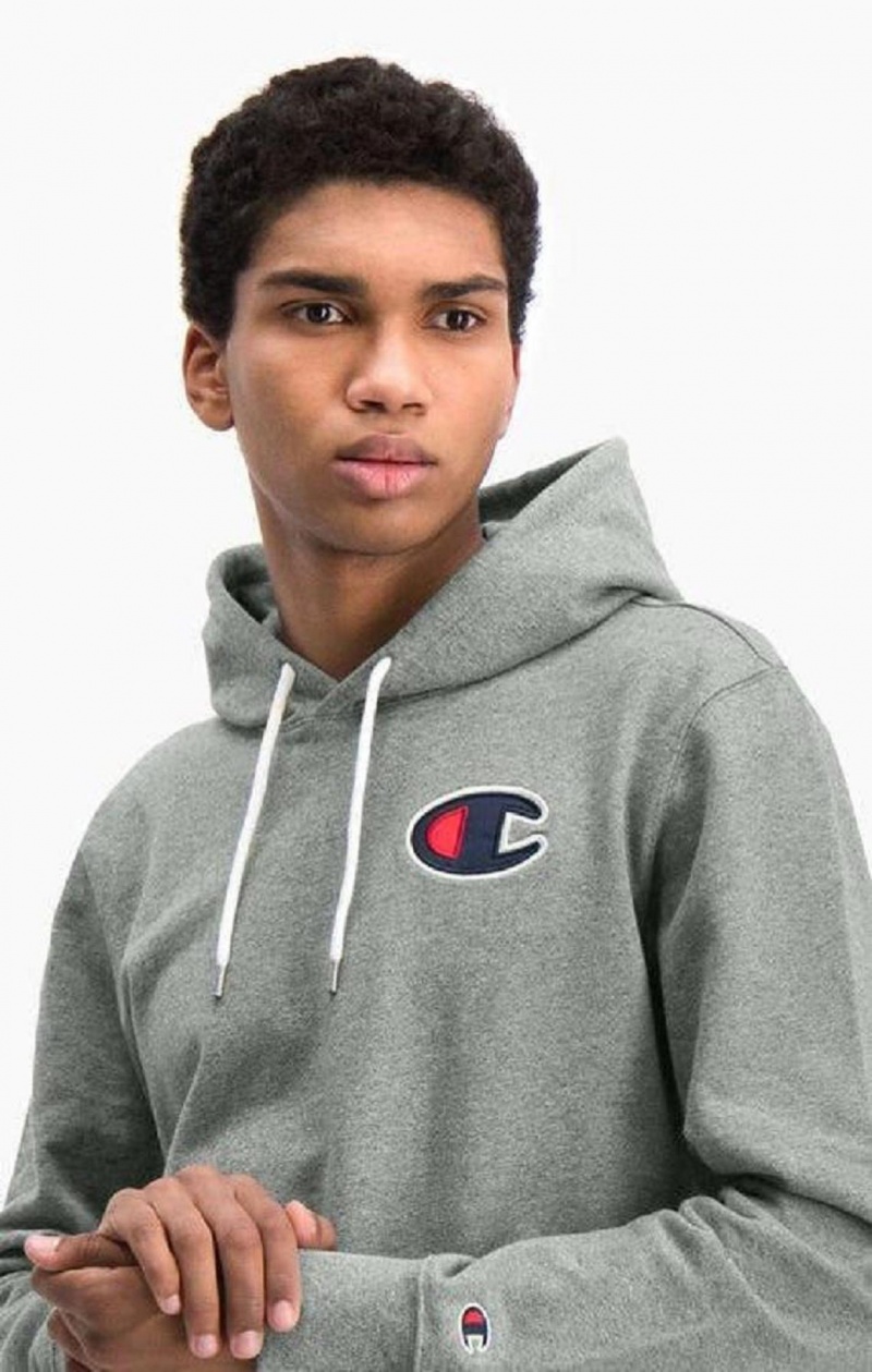 Sudadera con Capucha Champion Satin C Logo Algodon Terry Hoodie Gris Oscuro | 8654-UCKRI