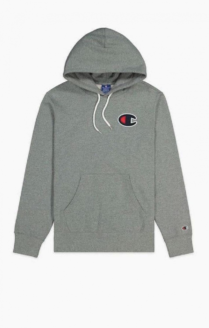 Sudadera con Capucha Champion Satin C Logo Algodon Terry Hoodie Gris Oscuro | 8654-UCKRI