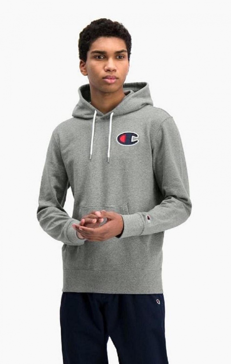 Sudadera con Capucha Champion Satin C Logo Algodon Terry Hoodie Gris Oscuro | 8654-UCKRI