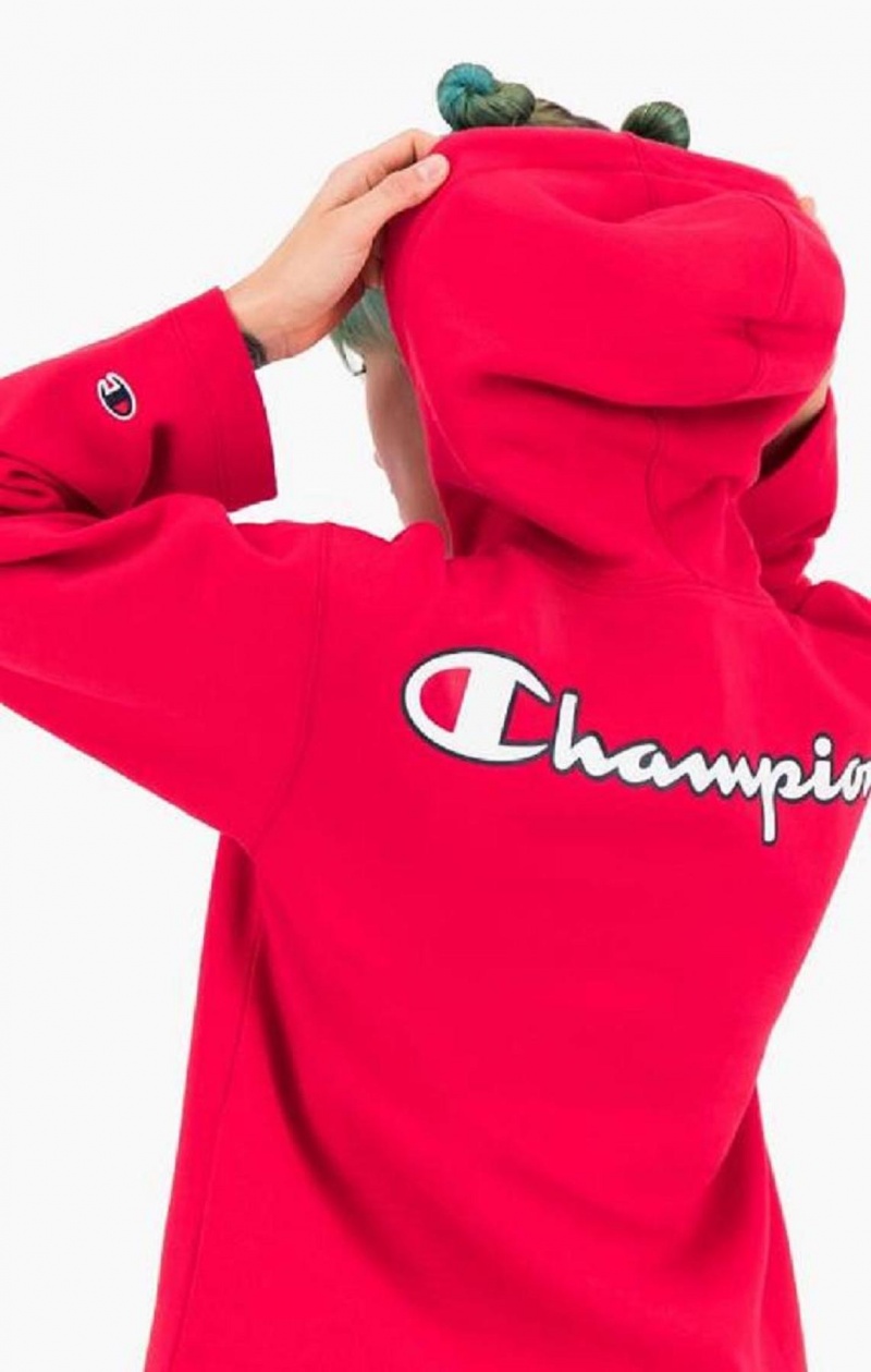 Sudadera con Capucha Champion Satin Stitch Script Logo Hoodie Rojas | 8357-FITRW