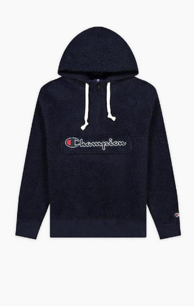 Sudadera con Capucha Champion Script Logo Half Zip-Up Hoodie Turquesa Oscuro | 6135-XKWAZ