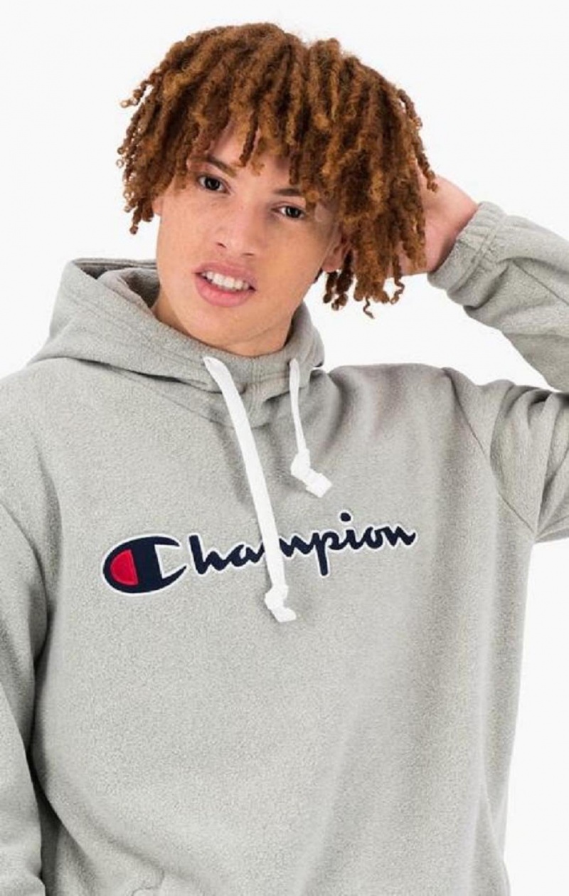 Sudadera con Capucha Champion Script Logo Polartech Fleece Hoodie Gris Claro | 4720-HXGSV