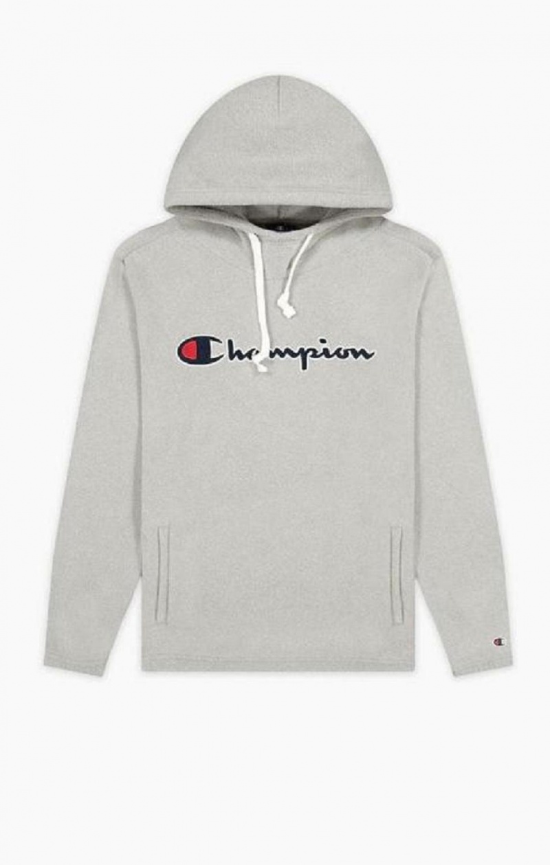 Sudadera con Capucha Champion Script Logo Polartech Fleece Hoodie Gris Claro | 4720-HXGSV