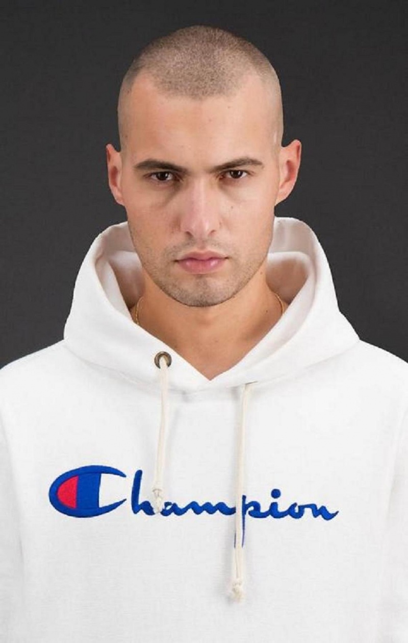 Sudadera con Capucha Champion Script Logo Reverse Weave Hoodie Blancas | 7904-KBQIU